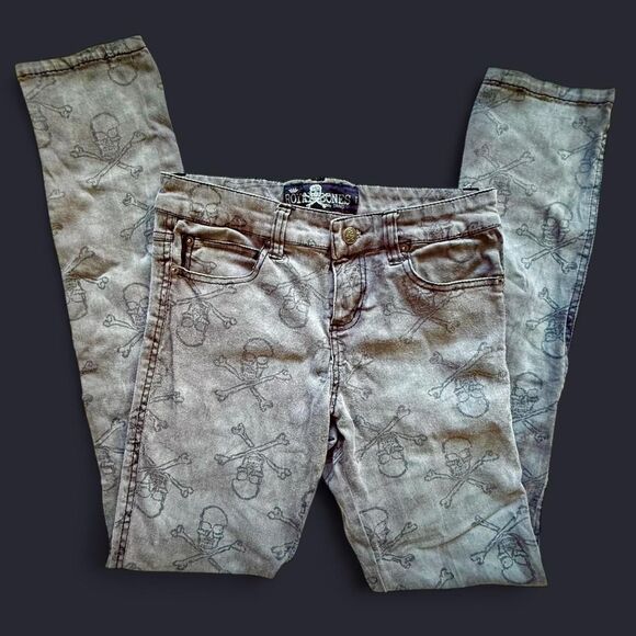 XXXRUDE Royal Bones Men's Warm Grey Crossbones Skinny Jeans 28x32 - Picture 1 of 3